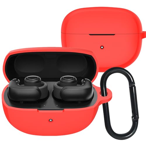 UIUIKA Bose Ultra Open Earbuds ケース Bose Ultra Open Earbuds 保護ケース 柔らかい シリコン製 落下防止 キズ防止 耐衝撃 防塵 軽量 装着充電可能 カラビナ付き 紛失防止(レッド)