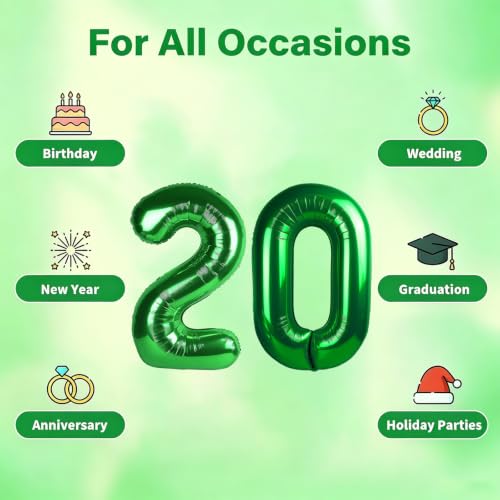 Image of Number Balloons Green Party Balloon - Giant Number 20 Balloon, 40 Inch Large Balloon for St. Patrick's Day Games Theme Birthday Decoration, Girls Boys Party Supplies