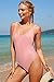 PRETTYGARDEN Women One Piece Swimsuit U Neck Tummy Control Swimwear Slimming Strap Backless Bathing Suit (Pink,Medium)