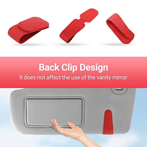 Sunglass Holder for Car Visor Sunglasses Clip Magnetic Leather Glasses Eyeglass Holder Interior Car Accessories for Woman Man - 2 Packs Red