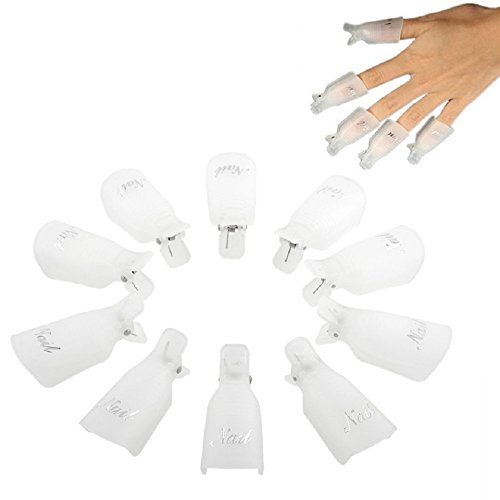 Bestpriceam Professional 10pcs Durable Reusable Plastic Nail Art Polish Soak Off Remover Wrap Cleaner Clip Cap Tool (White)