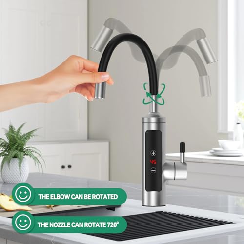 Wasserhahn mit Durchlauferhitzer, 220V Elektrischer sofortiger Wasserhahn Küchenarmatur mit 360 Grad drehbarem Schlauch, Warmwasserbereiter Wasserhahn für Küche Bad