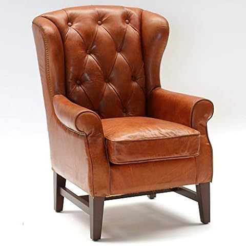 Phoenixarts Chesterfield Vintage Ledersessel Braun Schwarz Echtleder Ohrensessel Design Clubsessel Lounge Sessel Cover