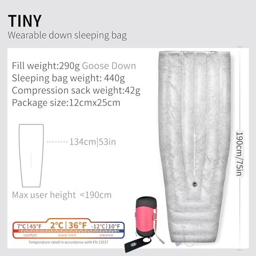 Wind Hard Tiny 10D 800FP Ultraligera Saco de Dormir de Plumón de Ganso para Mochilero y Camping miniatura 2