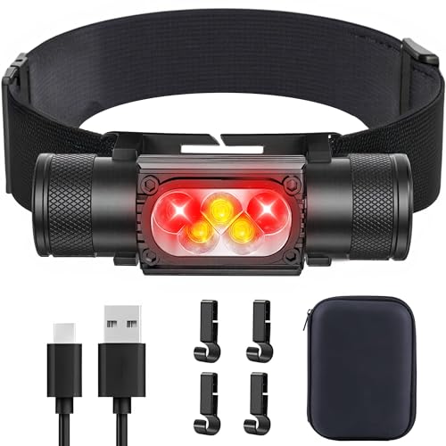 Lampe frontale rechargeable contre la pluie et l'obscurité avec lumière rouge sécurisante