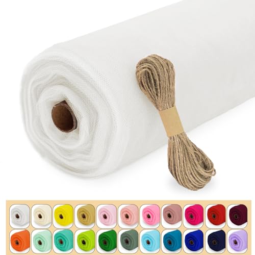 Luceinvita White Tulle Fabric Roll, 54' x 20 Yards (60FT) Tulle for Wedding Decoration Christmas Gift Wrapping DIY Tutu Party Backdrop Plant Cover Baby Shower Table Skirts