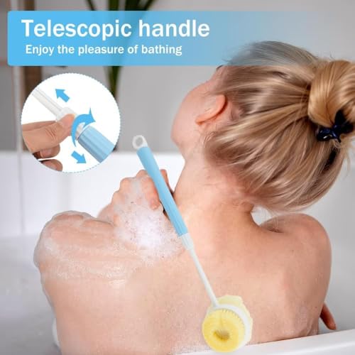 Image of 2-In-1 Body Bathing Brightening Brush With Soft Bristle&Loofah Body Back Scrubber Brush Massage Bath Scrubber For Smooth,Glowing Skin - Long Handle Shower Bath Brush For Unisex (FOLDING)