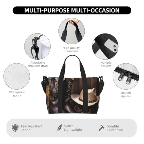 Travel Duffel Bags Personal Item Bag Carry on Luggage Bag Training Handbag Lightweight Waterproof Sports Gym Bag Cowboy Black Hat Western Boots Weekender Bag for Women Men3