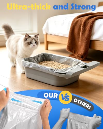 Image of 120 Count Automatic Cat Litter Box Liners Bags Compatible with NeakasaM1 Petpivot Autoscooper 11 /12 and Similar Open-Top Self-Cleaning Cat Litter Box, Drawstring Handle Heavy Duty Leak-proof, 27*13in