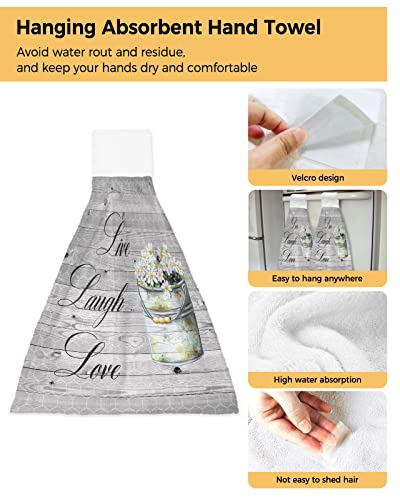 Mishkin Kitchen Hanging Hand Towels With Hook & Loop Closure, 1 Pack - Live Laugh Love With Daisy Vintage Barn Wood, 14"X18" Polyester Absorbent Tie Towels Dish Towel For Laundry Room Bathroom #TOP2