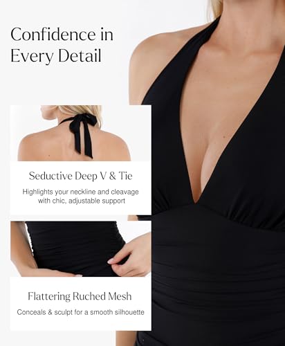 Popilush One Piece Swimsuit Women Tummy Cnotrol Halter V Neck Shapewear Swimsuits Bathing Suit Slimming Swimwear3