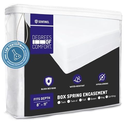 Degrees of Comfort Queen Size Box Spring Encasement – Bed Bug Proof Zippered Dust Mite Waterproof Hypoallergenic Six-Sided Cover, 8-11” Depth Cover