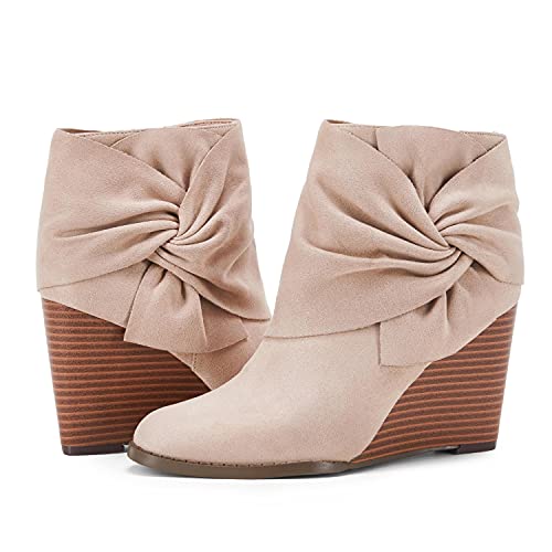 Fashare Womens Wedge Booties Ankle Heels Boots Bow Knot Stacked Heeled Winter Dress Shoes2