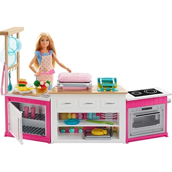 Barbie Quiero Ser Superchef, cocina con accesorios y muñeca (Mattel GWY53)