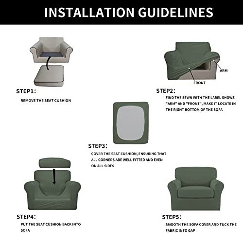 Image of Easy-Going 2 Pieces Stretch Sofa Slipcover for Armchair Washable | Spandex Soft Fitted Sofa Couch Cover for Living Room Washable Furniture Protector with Bottom Kids Pet Greyish Green