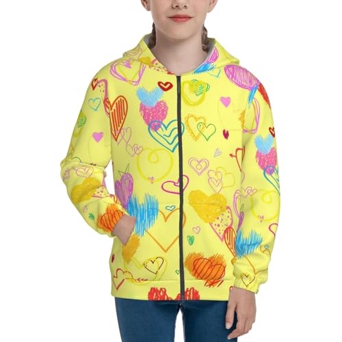 Hand Drawn Hearts Kids Pullover Hoodies Boys Zip Up Sweatshirts Girls Athletic Clothes with Pocket3