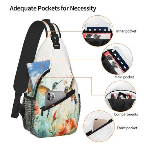 Image of SUPLUCHOM Sling Bag Hummingbird Flower Watercolor Hiking Daypack Crossbody Shoulder Backpack Travel Chest Pack for Men Women