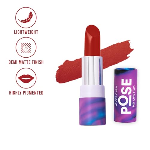 Image of MyGlamm POSE HD Lipstick-Brick Red (Red)-4 gm | Matte Lipstick | Enriched with Moringa oil & Vitamin E | Long-lasting & Moisturising