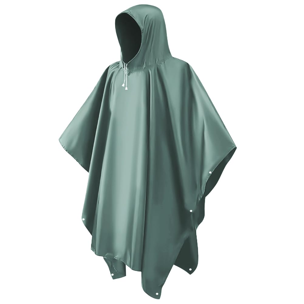 CHGANG Waterproof Poncho Adult Reusable Rain Poncho Lightweight Waterproof Raincoat Emergency with Hood for Outdoor Hiking Camping Cycling Traveling (Green)