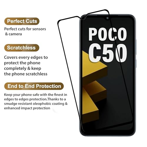 Image of HD Tempered Glass Screen Protector Compatible For Poco C51, Poco C50 With Edge To Edge Coverage And Easy Installation Kit