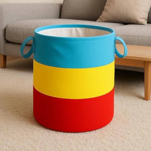 Image of 45L Foldable Laundry Basket for Clothes Storage with Handles, Non-Woven Laundry Hamper for Bedroom Bathroom & Kids Room, Multicolor