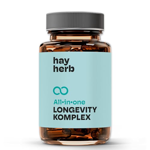 Longevity Komplex Kapseln 60 Stk. | All-In-One Komplettformel | Jungbrunnen für Körper & Geist | Mit PQQ und Grüntee - Age-Less-Effekt | 100% vegan | Hay Herb