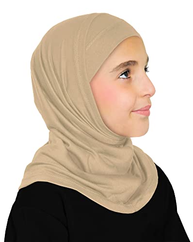 Image of Girls Hijab Muslim Kids Amira 2 piece Instant Head Scarf Easy Pull On Hood & Tube Cap
