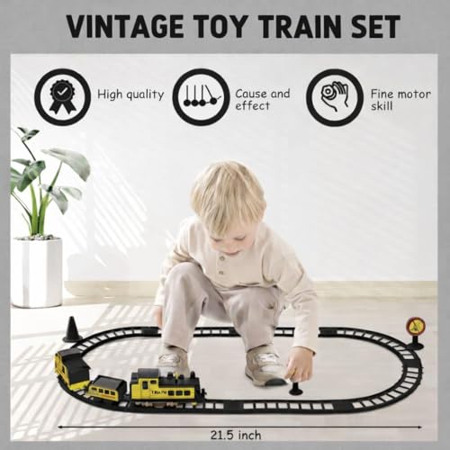 Image of Electric Express Railway Train Set for Boys | Battery Operated Engine with Coach & Track Pieces | 14 Piece Train Toy Set for Boy