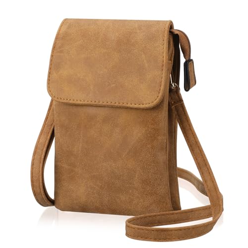 ViEinkaufen Leather Crossbody Phone Bag Small Cross Body Shoulder Phone Bag 4 Layer Wallet Purse With Magnetic Clamshell For Women Girls(Brown)