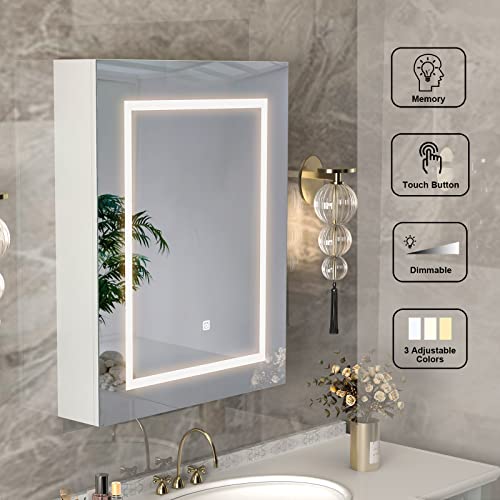 Mepplzian Bathroom Medicine Cabinet With Mirror Led Medicine Cabinet Wall Mounted Mirror Cabinet With Light Illuminated Bathroom Mirror Cabinet With Storage,Brightness Adjustable, 27.5 X19.6 Inch #TOP3
