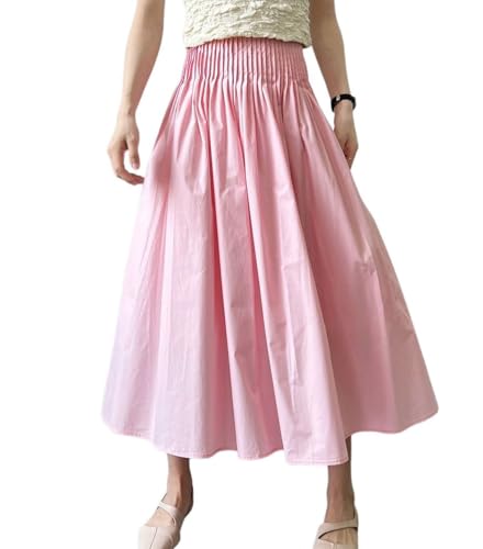 chouyatou Women's Elegant Pleated A Line Skirt High Elastic Waist Swing Bohemian Midi Long Skirt