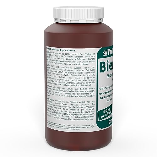 Bierhefe 500 mg Vitamin Tabletten 500 Stk. - mit wichtigen B-Vitaminen für die Schönheitspflege von innen