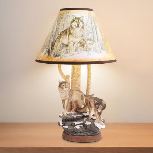 Trsenfsvar Forest Wolf Table lamp Wildlife Side Table Lamp Tradition Decor with lampshade (Includes Bulb) Nightlight for Cottage Wooden Base for Bedside Table lamp Rustic Farmhouse (Two Wolf)