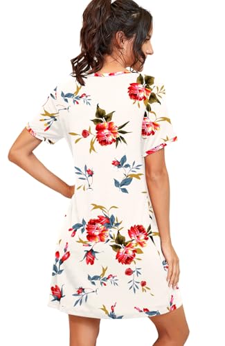 Image of PrinStory Nightgowns for Women Short Sleeve Night Gowns Pleated Sleep Shirt Ladies Nightshirt Soft Sleepwear