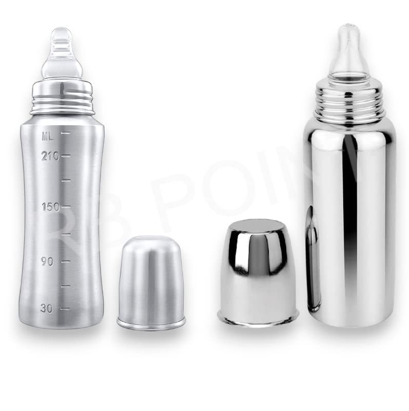 Pack of 2 Stainless Steel Infant Baby Feeding Bottle Milk Bottle for New Born Baby, Medium-Flow Nipple Anti-Corrosion(240 ML)
