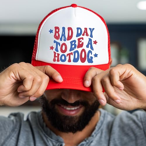 Image of Bad Day to Be a Hot Dog 4th of July Classic 5 Panel Mesh Snap Back Trucker Hat