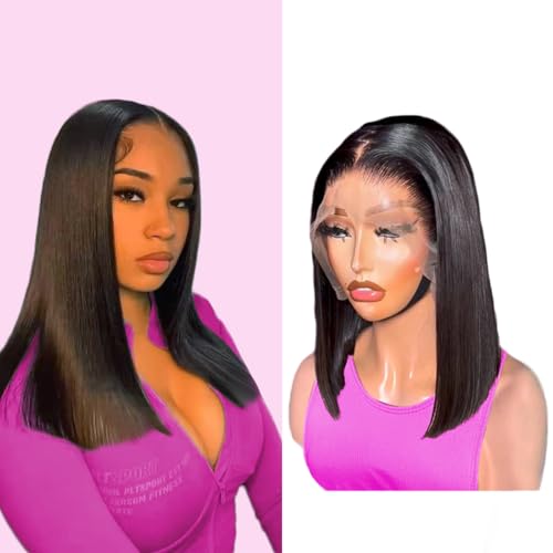 Bob Wig Human Hair 13x6 Lace Front Wigs Human Hair 200 Density Straight HD Lace Front Human Hair Wig Short Glueless Bob Wigs Human Hair Pre Plucked Straight Frontal Wig for Women Natural Color 14 Inch