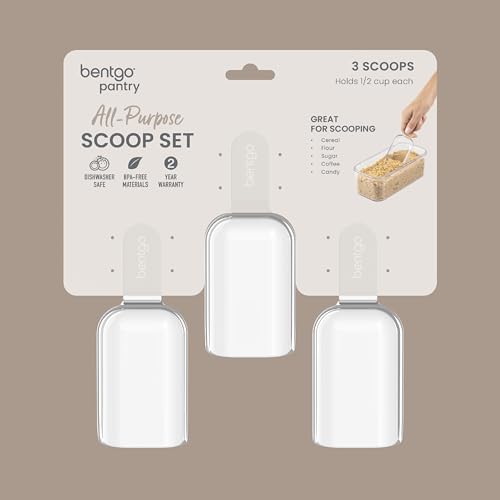 Bentgo Pantry - 3-Piece All Purpose Scoop Set, 1/2 Cup (4 oz) Spoon, Clear & Lightweight, Ideal for Scooping Flour, Sugar, Coffee, Candy, & More for Kitchen and Pantry Containers (Clear)