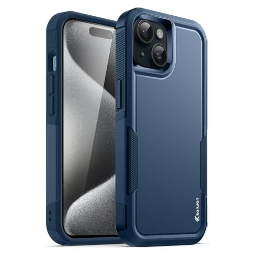 Image of KARWAN Shockproof Back Case Cover Compatible with iPhone 15, Heavy Duty Case with 360 Degree Camera Protection, Dual Layer Rugged Bumper Protection Cover with Matte Finish (Blue)