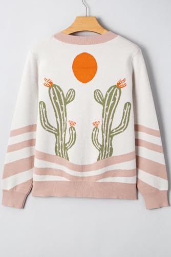 MARZXIN Womens Cardigan Sweaters Apricot Desert Cactus Buttoned Front Sweater Cardigan4