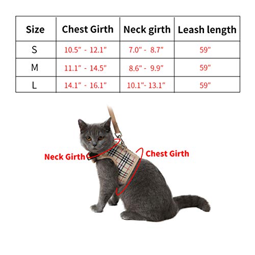 WZPB Cat Harness and Leash Set- Adjustable Soft Mesh Cat Harness for Walking Escape Proof (M, Beige)