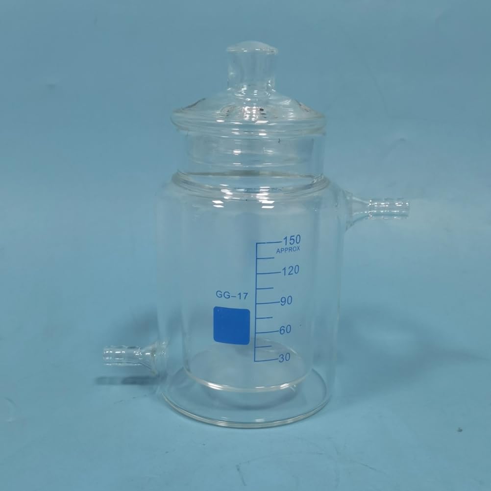 Becher rivestito a doppio strato | Vetro borosilicato elevato, resistenza alla temperatura di 200 ℃, bottiglia con reattore fotocatalitico con coperchio(1000ml)