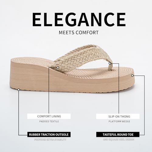 Women's Flip Flops with Arch Support for Women,Comfortable Waterproof Wedge Heel Quick Dry Sandals for Summer Beach Pool4