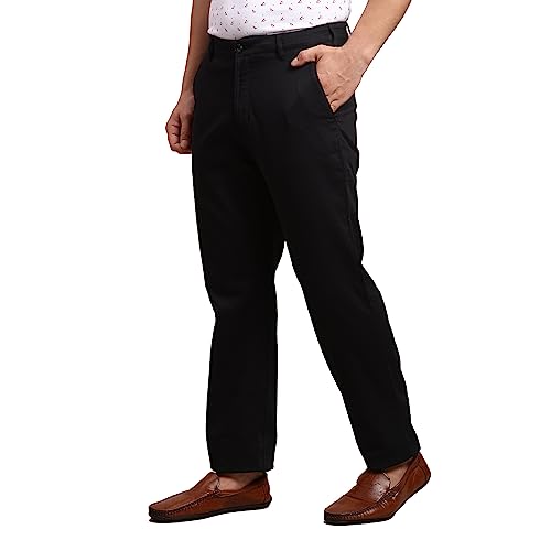 Image of Colorplus Men's Cotton Blend Solid Piece Dyed Pattern Tailored Fit Flat Front Casual Trouser