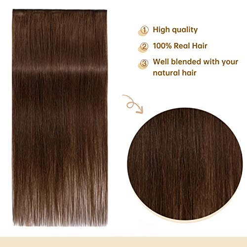 TESS Clip In Hair Extension Medium Brown,Hair Extensions Real Human Hair One Peice 5 Clips Straight Natural Hairpieces for Womens/Girls(#4 Medium Brown,20Inch) - Image 2