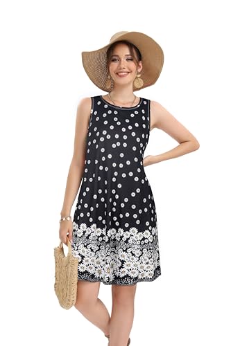 Image of elescat Women's Summer Dresses 2026 Beach Casual Sleeveless Floral Print Tank Loose Sundress with Pocket