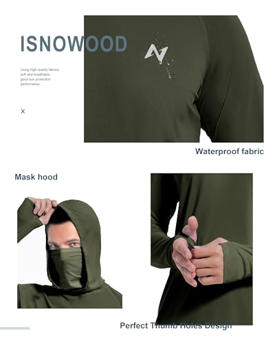 Image of isnowood Sun Shirt UPF 50+ Men's Fishing Long Sleeve UV Protection Hoodie Hiking Rash Guard Swimming Running