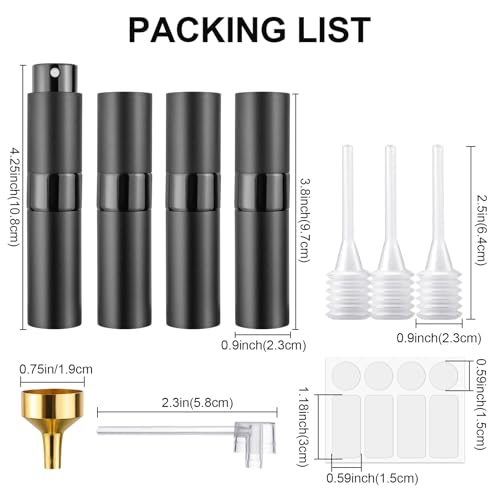 8ML Refillable Perfume Spray Bottles - Travel Atomizer Set with Removable Inner Bottle, Portable Leak Proof Lightweight Sprayer for Fragrances, Essential Oils (Matte Black 4 Pack)2