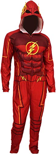 DC Comics Men's Justice League Flash Costume One Piece Union Suit Men Pajama Outfit (Large) Red