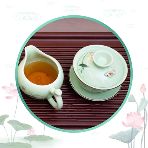 HOTUMN Gaiwan Teaset Celadon Handcrafted Porcelain Tea Set Lotus Theme Porcelain Tea Pot Covered Teacup From China (Gaiwan teapot)